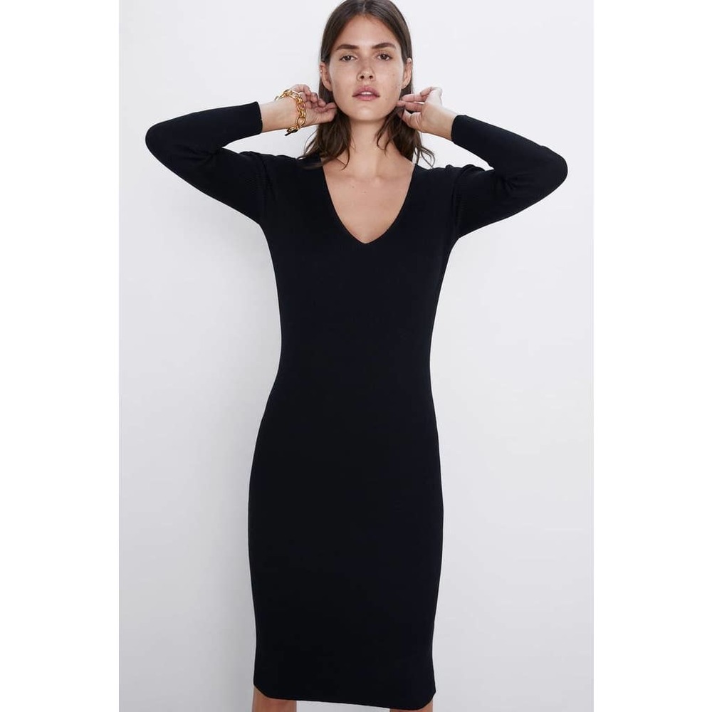 NWOT Zara Black Bodycon Midi Dress- Small